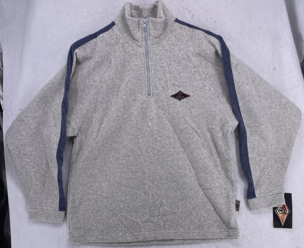 Vintage Bear USA Fleece 1/4 Zip Pullover Sweatshirt Medium Gray Striped 90s Y2K
